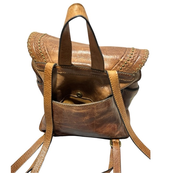 Patricia Nash Jovanna Distressed Cognac Tooled Italian Leather Tassel Backpack - Picture 8 of 15